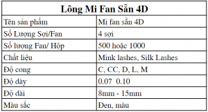 Chi tiết mi fan sẵn 4d